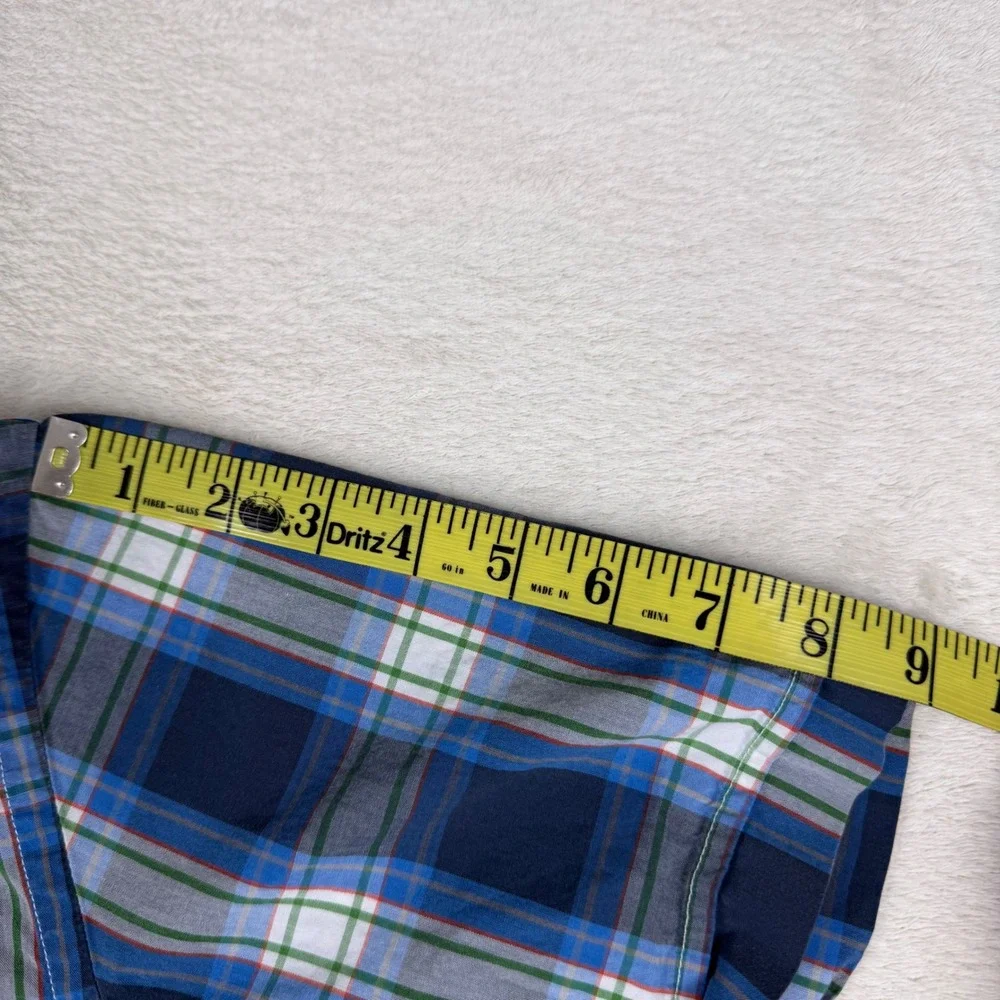 Banana Republic Mens XL‎ Blue Green Plaid Short Sleeve Button Down Shirt
